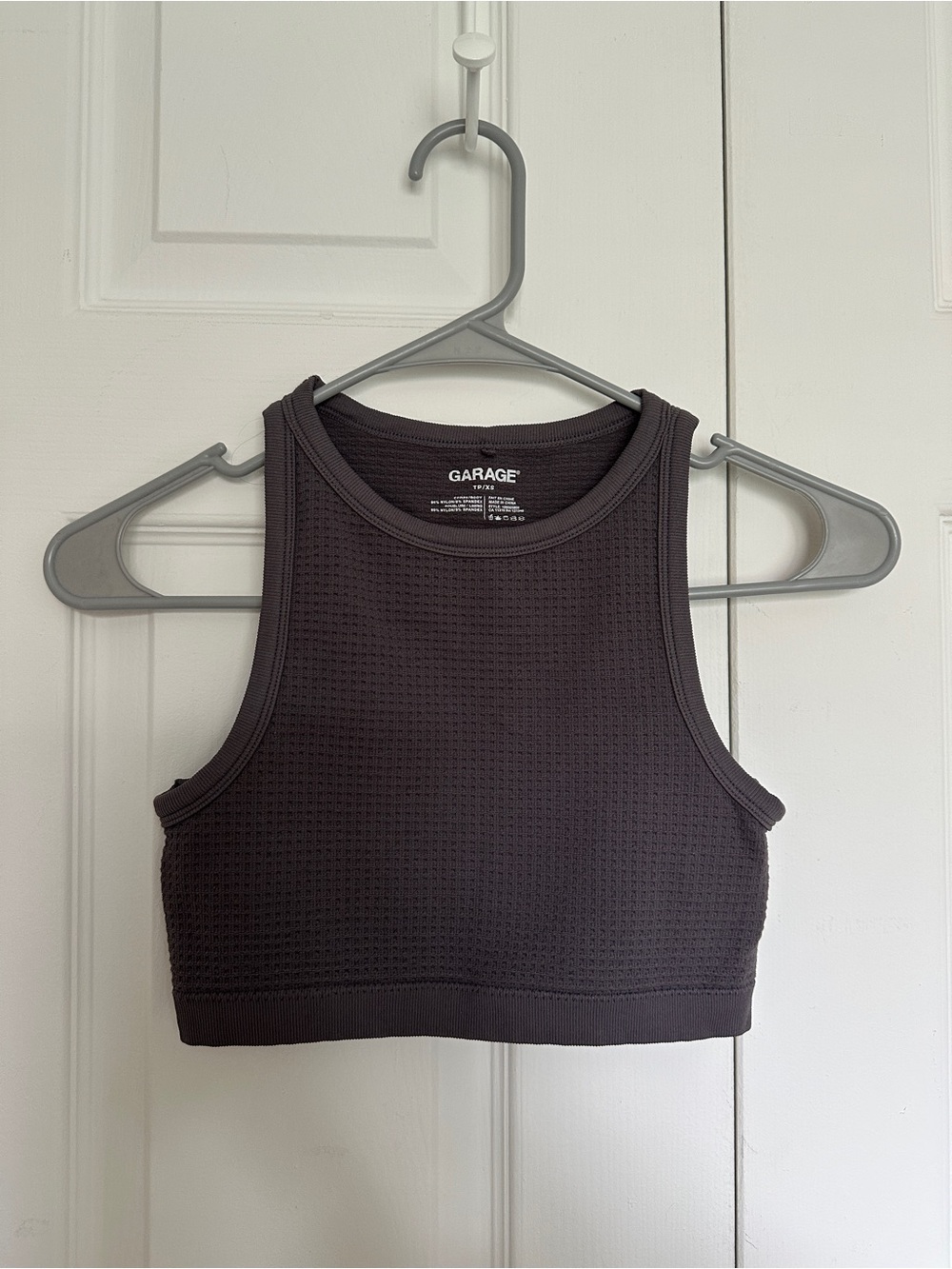 Garage Cropped Waffle Knit Tank Top in Mauve/Gray